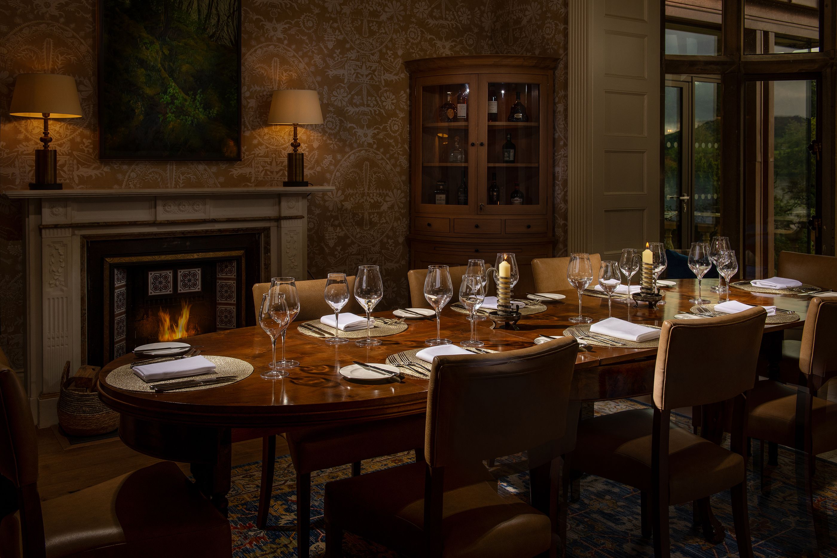 A large table set for a dinner gathering